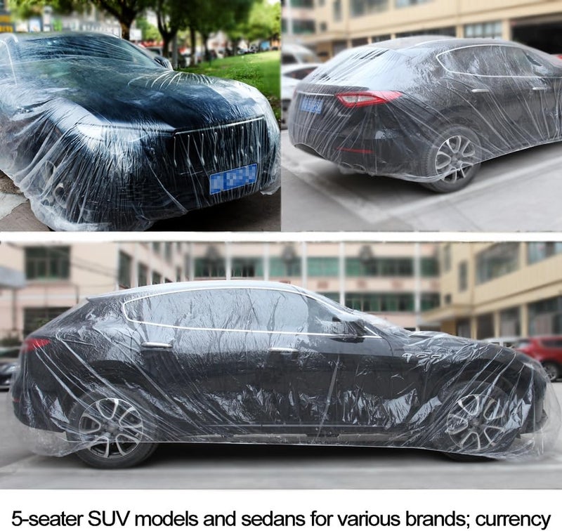Bocarmo 4 Packs Disposable Car Cover Clear Plastic Car Cover Universal Rain Dust Garage Cover with Elastic Band Medium (12.4 FT x 21.6 FT) - Image 5